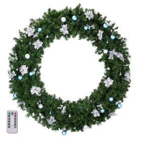 60in Pre-lit Christmas Wreath, Lighted Artificial Xmas Wreath With 220 Cold & Warm White Lights And 600 PVC Tips And DIY Ornaments, For Front Door Gat