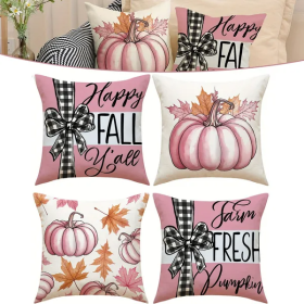 4Pcs Pillow Covers 18x18In Pumpkin Maple Leaf Throw Cushion Cover Happy Fall Pillow Cushion Case For Thanksgiving Sofa Couch Bedroom Home Office Farmh