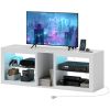 HOMCOM TV Stand Center for 55" with LED Lights and Power Outlets TV Television Cabinet with Adjustable Shelves High Gloss White
