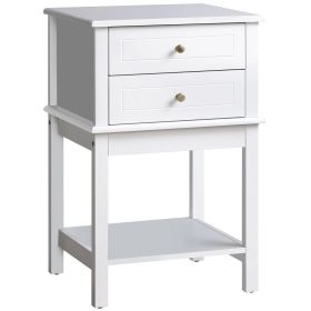 HOMCOM Sofa Side Table with Storage Drawers and Shelf Modern White for Living Room Bedroom