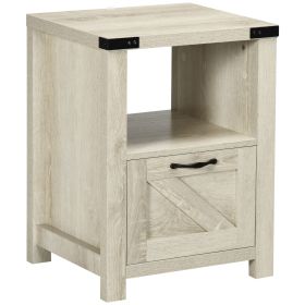 HOMCOM Industrial Side Table with Storage 1 Drawer 1 Shelf for Living Room Bedroom Natural