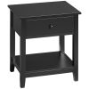 HOMCOM Compact Bedside Nightstand, Black, with Drawer, Shelf, for Bedroom, Living Room