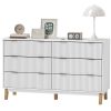 HOMCOM 6 Drawer Double Dresser for Bedroom, Fluted Chest of Drawers with Gold Finger Pulls and 5 Wood Legs, White