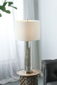 16x16x35" Gold Mirrored Glass Table Lamp with White Fabric Shade