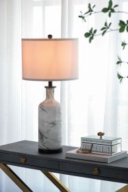 14x14x28.5" Sarris Tall Gray & White Swirl Glass Table Lamp w/ Linen Shade, Back Metal Base