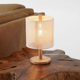 Levio Table Lamp, Natural Oak Wooden Base with Linen Shade 110-120V Paper Rattan Weave Material Wood,Desktop Lamp From The Us Warehouse