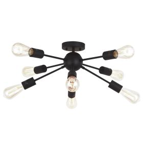 Modern 8 Light Sputnik Chandelier Light Fixtures Black Semi Flush Mount Ceiling Lighting Industrial Vintage Mid-Century Starburst Style Ceiling Lamp f