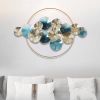 35.4" Modern Light Luxury Hollowed Leaves Metal Wall Decor in Blue for Living Room