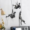 Industrial 3 Pieces Climbing Man Resin Wall Decor in Silver for Living Room & Entryway