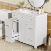 36" Bathroom Vanity with Ceramic Sink, White, Solid Wood Frame, Soft Close Doors, Adjustable Shelves, 3 Drawers