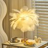 Loftus Art Deco Gold Portable Table Lamp with White Feather USB Charging & Dimmable