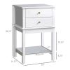 HOMCOM Sofa Side Table with Storage Drawers and Shelf Modern White for Living Room Bedroom