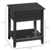 HOMCOM Compact Bedside Nightstand, Black, with Drawer, Shelf, for Bedroom, Living Room