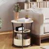 HOMCOM Round Side Table with Charging Station, 3-Tier End Table with Fabric Storage Bag and Shelf, Natural Wood