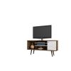 Manhattan Comfort Liberty 53.14" Mid-Century Modern TV Stand with 5 Shelves and 1 Door in Rustic Brown and White with Solid Wood Legs