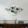 35.4" Modern Light Luxury Hollowed Leaves Metal Wall Decor in Blue for Living Room