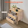 VEVOR Rattan Nightstand, Boho Bedside Table with Drawer Open Shelf, Rattan End Table Wooden Nightstand with Solid Wood Legs