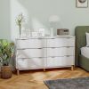HOMCOM 6 Drawer Double Dresser for Bedroom, Fluted Chest of Drawers with Gold Finger Pulls and 5 Wood Legs, White