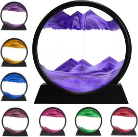 3D Dynamic Sand Art Liquid Motion, Moving Sand Art Picture Round Glass 3D Deep Sea Sandscape In Motion Display Flowing Sand Painting Relaxing Desk Toy (Color: Purple)