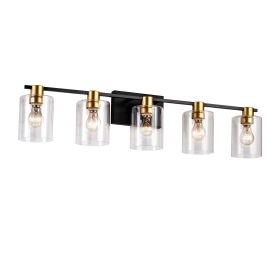 5-Light Matte Black Matte Gold Color Bathroom Light Fixtures, Modern Vanity Lights With Glass Shade, Vintage Light Fixture Bathroom Over Mirror W (Option: Matte Black)