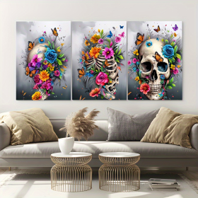3 Pieces Skull Art Canvas Painting - Framed Contemporary Abstract Minimalist Artwork For Living Room Bedroom Bathroom--Selling On Temu Is Prohibited (Option: 36x24inch)
