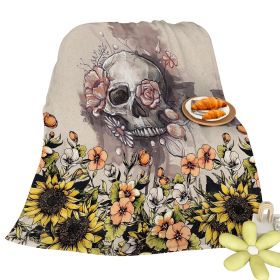 Rustic Skull Sunflower Flannel Fleece Blanket Floral Skull Flannel Soft Plush Throw Blanket Cozy Blankets For Bed Chair Car Sofa Couch Bedroom 75x100c (Option: 75cmx100cm-Multicolor)