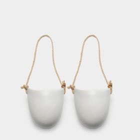 Wall-mounted Flower Pot Half Wall Ceramic Green Plant Free Perforation Balcony (Option: Hemp rope dumb white 2pack-Small and medium)