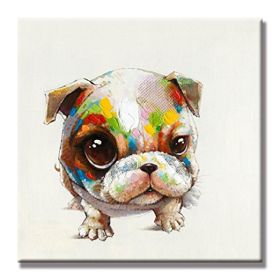 100% Hand Painted  Abstract Oil Painting Wall Art Modern Minimalist Cute Dog Fashion Picture Canvas Home Decor For Living Room No Frame (size: 120x120cm)