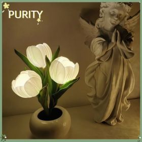 Tulip Lamp - LED Replica Tulip Table Lamp with Flower Vase for Desktop Decoration. Suitable for home, living room, desktop decoration, holiday gifts (Color: White)