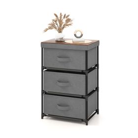 3-Tier Fabric Nightstand with Sturdy Metal Frame (Color: Gray)