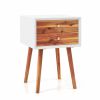 Mid-Century Wooden Multipurpose End Table with 2 Storage Drawers