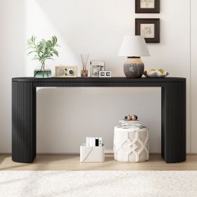 Curved Design Console Table with Unique Vertical Stripe Design ,Suitable for Living Room,Study and Entrance (Material: MDF, Color: Black)