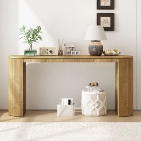 Curved Design Console Table with Unique Vertical Stripe Design ,Suitable for Living Room,Study and Entrance (Material: Pine, Color: Natural)