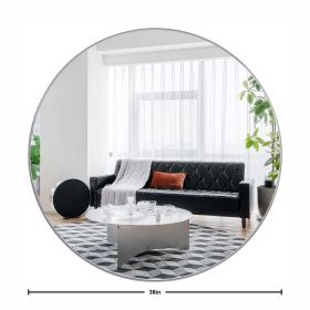 Deep Frame 36" Round Mirror, Modern Dresser Mirror Wall Mounted Decor Metal Frame for Bedroom Living Room Entryway Fireplace Mantel Dining Room (Color: Silver)