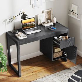 1PC Modern Computer Desk Writing Workstation with Cabinet and Drawer (Color: Black)