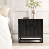WOODEEM Modern Black Night Stand 24" Wide with Solid Wood Doors, Bedroom Nightstand 24" Tall Bedside Tables