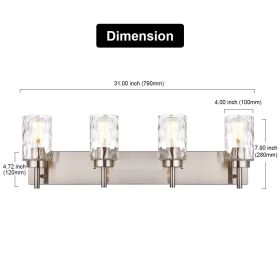Vanity Light Fixtures 3 Light Modern Wall Sconces Lighting Black Bathroom Lights Wall Mounted with Hammered Glass Shade (Color: Brushed Nickel, size: 4-Light)