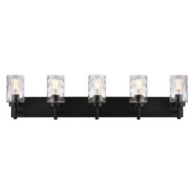 Vanity Light Fixtures 3 Light Modern Wall Sconces Lighting Black Bathroom Lights Wall Mounted with Hammered Glass Shade (Color: Matte Black, size: 5-Light)