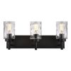 Vanity Light Fixtures 3 Light Modern Wall Sconces Lighting Black Bathroom Lights Wall Mounted with Hammered Glass Shade