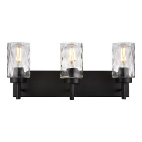 Vanity Light Fixtures 3 Light Modern Wall Sconces Lighting Black Bathroom Lights Wall Mounted with Hammered Glass Shade (Color: Matte Black, size: 3-Light)