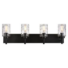 Vanity Light Fixtures 3 Light Modern Wall Sconces Lighting Black Bathroom Lights Wall Mounted with Hammered Glass Shade (Color: Matte Black, size: 4-Light)