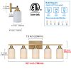 Bathroom Light Fixtures Brushed Brass 6-Light Bathroom Vanity Light, Modern Bathroom Lights Over Mirror with Milky White Glass Shade
