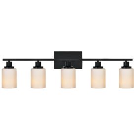 Bathroom Light Fixtures Brushed Brass 6-Light Bathroom Vanity Light, Modern Bathroom Lights Over Mirror with Milky White Glass Shade (Numbers of Light: 5-Light, Color: Black)
