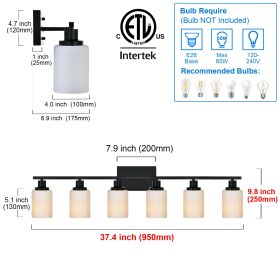 Bathroom Light Fixtures Brushed Brass 6-Light Bathroom Vanity Light, Modern Bathroom Lights Over Mirror with Milky White Glass Shade (Numbers of Light: 6-Light, Color: Black)