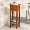 2 Tier Slim Nightstand Bedside Table with Drawer Shelf