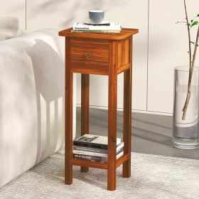 2 Tier Slim Nightstand Bedside Table with Drawer Shelf (Ccolor: Natural)