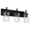 Vanity Light Fixtures 3 Light Modern Wall Sconces Lighting Black Bathroom Lights Wall Mounted with Hammered Glass Shade