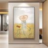 Handmade Oil Painting Nice Day Sky Sea Meadow Flowers Painting on Canvas Handmade Wall Art Original Oil Artwork for Home Living Room Bedroom  Office D