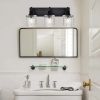 4-Light Wall Sconce Lighting with Hammered Glass Shade, Industrial Black Bathroom Lights Over Mirror