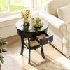 2-Tier Wood Round End Table with Open Drawer